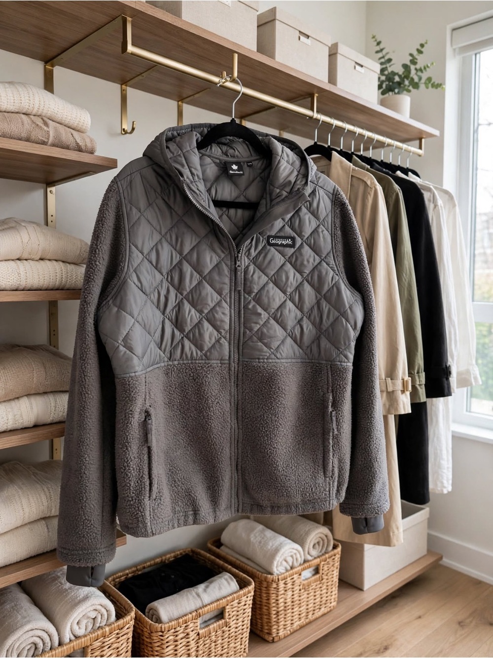 Canadian Geographic Quilted Hooded Fleece Jacket - Gray